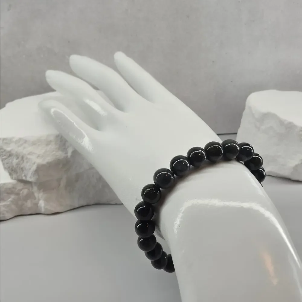 Grade A Natural Black Jade Beaded Stretch Bracelet – 8mm w/ Certificate (18.36g)